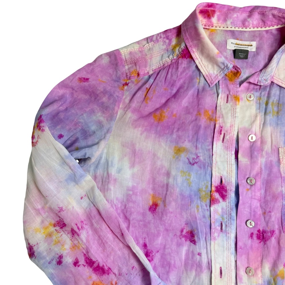 Anthropologie Pilcro Pastel Tie Dye Button Down Shirt Womens S 100% Cotton Boho - Picture 9 of 13